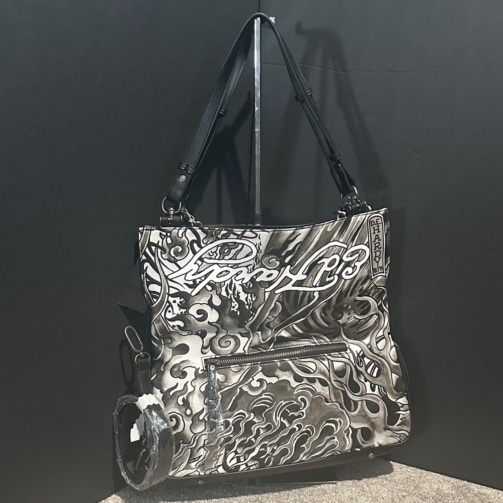Ed Hardy Monochrome Graphic Tote